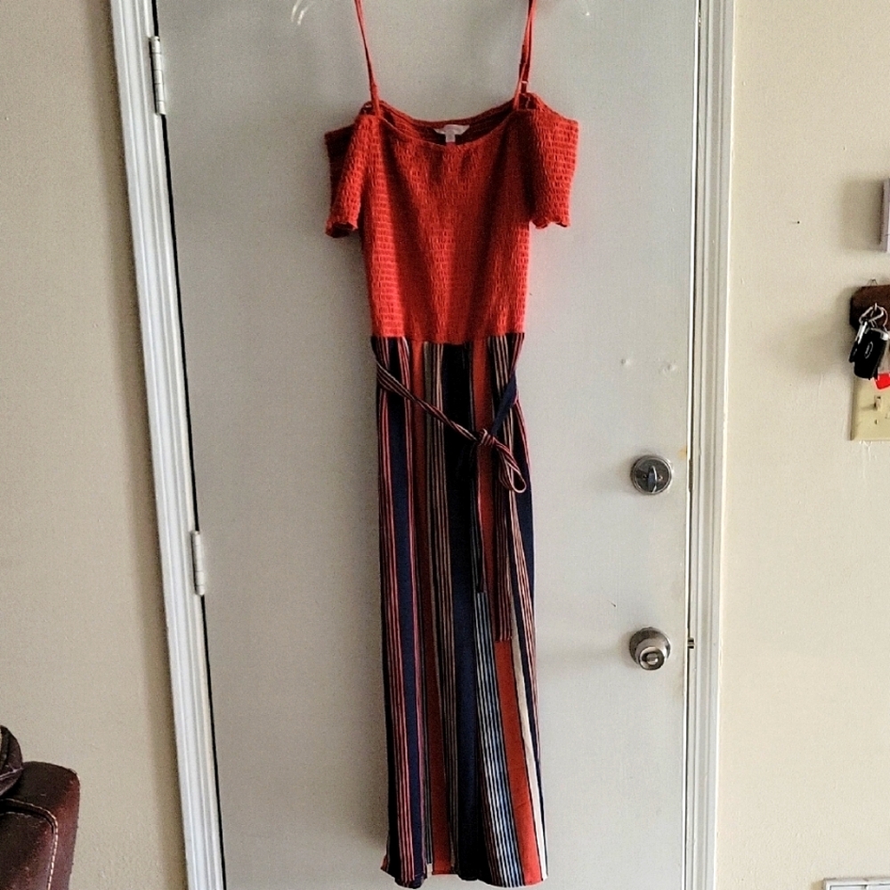 No Boundaries Orange and Multicolor Striped Maxi Dress Pants